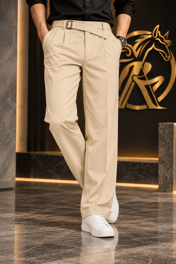 Men’s Korean Style Formal Pants – Premium Straight Fit Belted Trousers