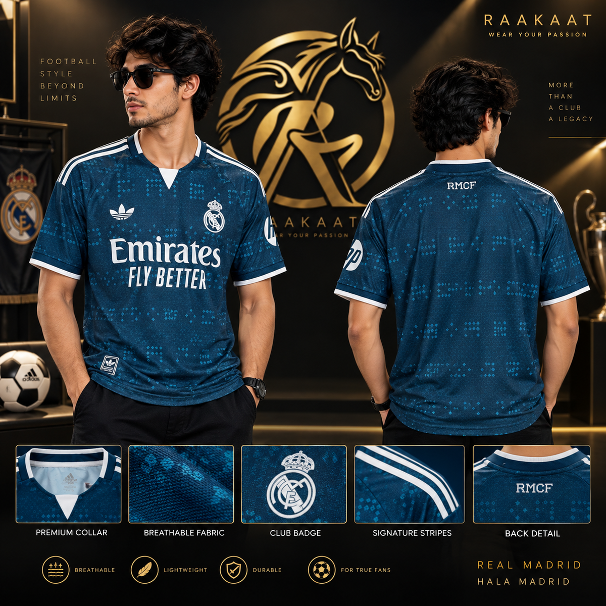 Real Madrid Blue Football Jersey – Premium Men’s Soccer Shirt | Short Sleeve Fan Jersey