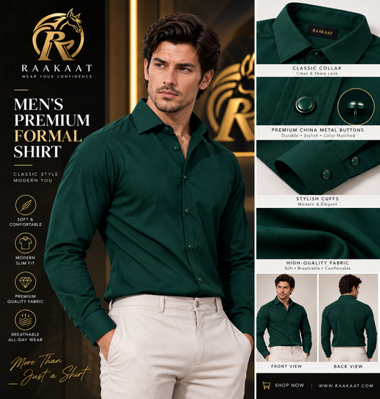 Emerald Green Formal Shirt for Men – Slim Fit Long Sleeve