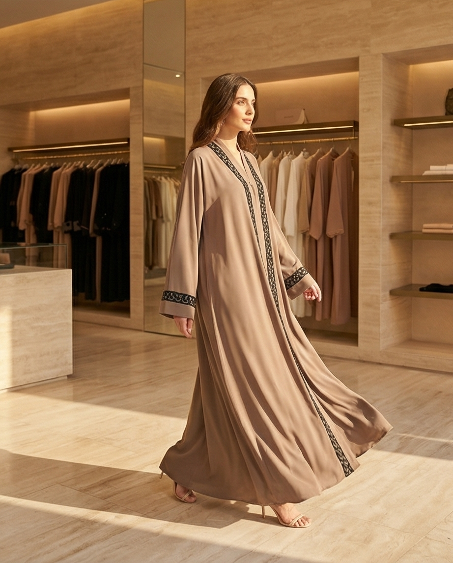 Classic Black Abaya with Gold Embroidery - Sizes 14, 15, 16 - Raakaat