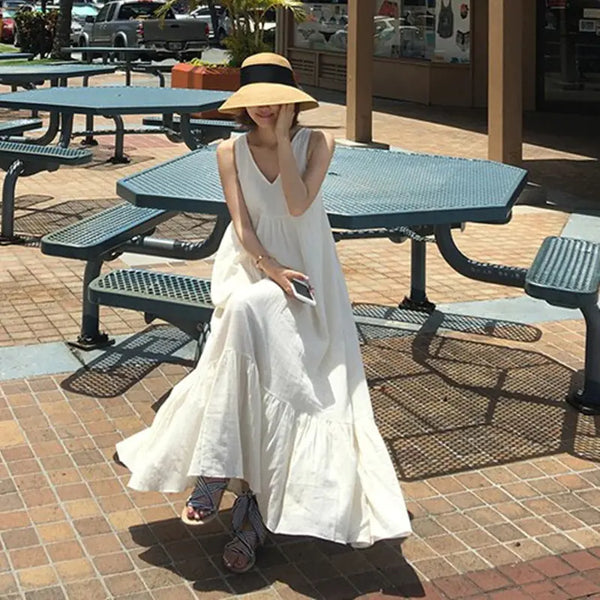 Sleeveless Long Dress with Ruffled Hem for Women