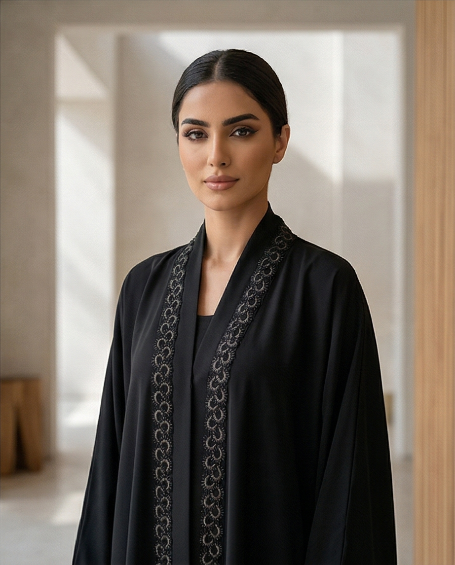 Classic Black Abaya with Gold Embroidery - Sizes 14, 15, 16 - Raakaat