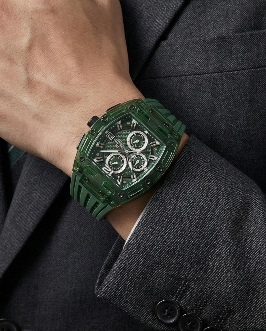 W12–Luxury Green Chronograph Watch for Men - Raakaat