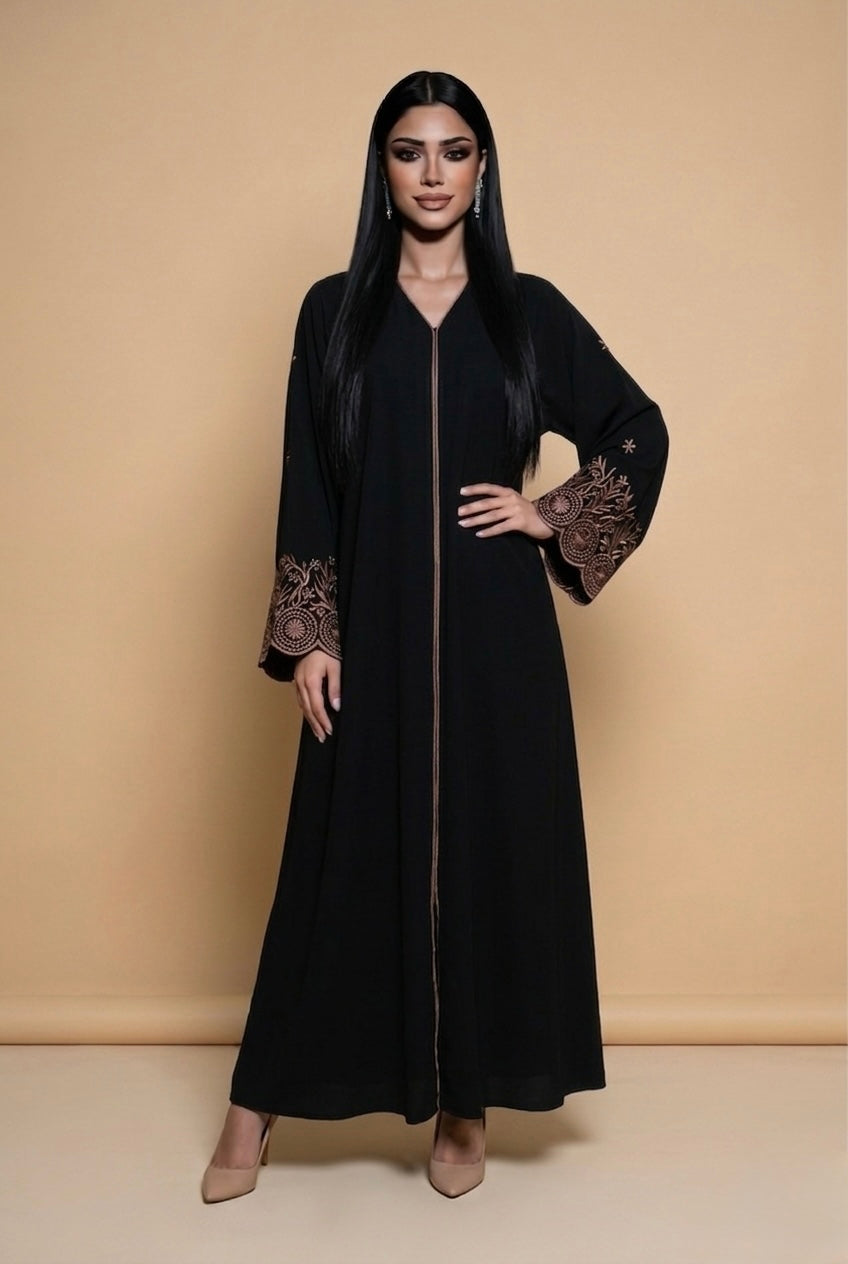 Majestic Bloom Umbrella  Black Abaya |  A07 - Raakaat