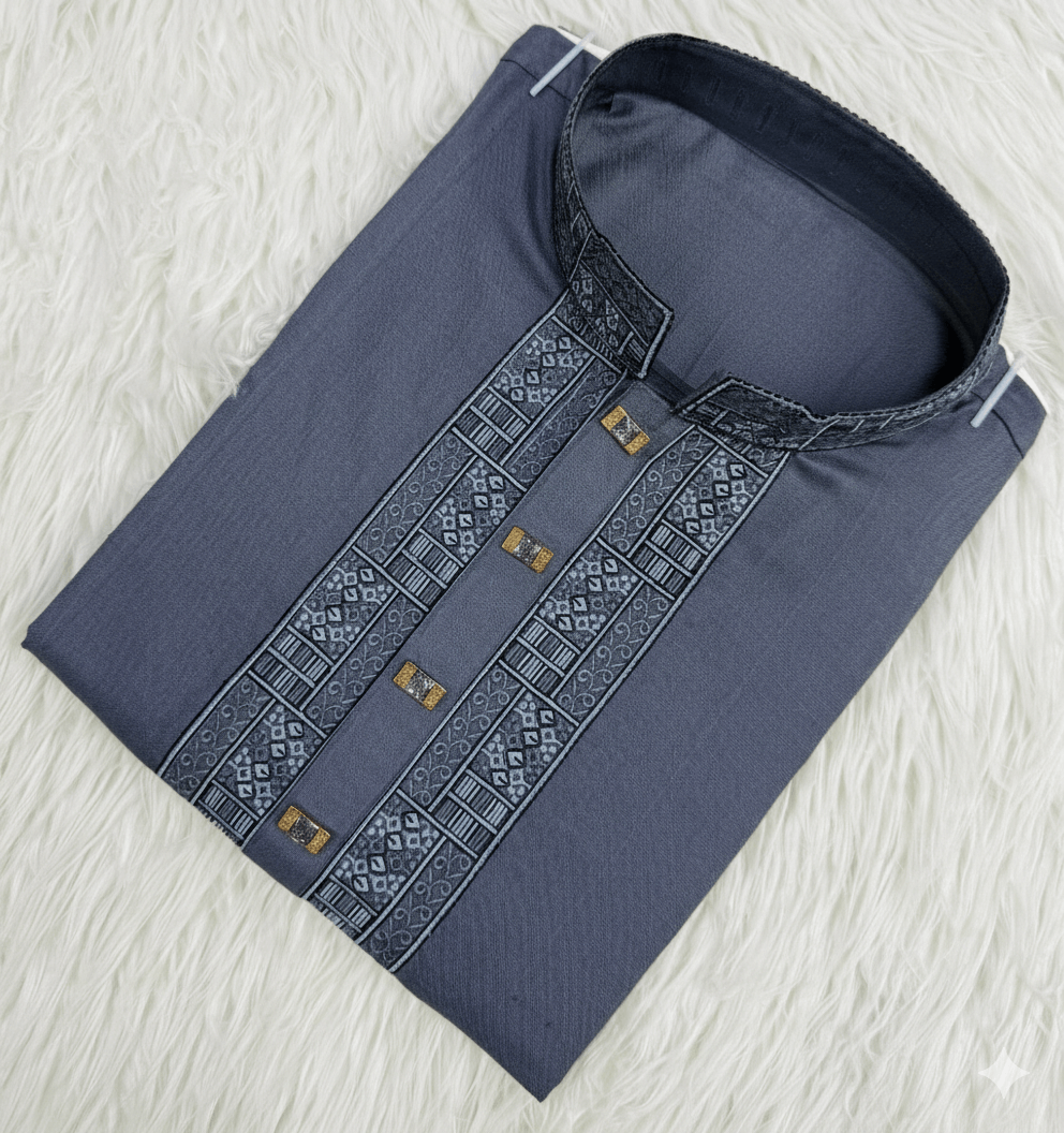 The Slate Heirloom | Hand-Embroidered Modern Panjabi  P0006 | 225 - Raakaat