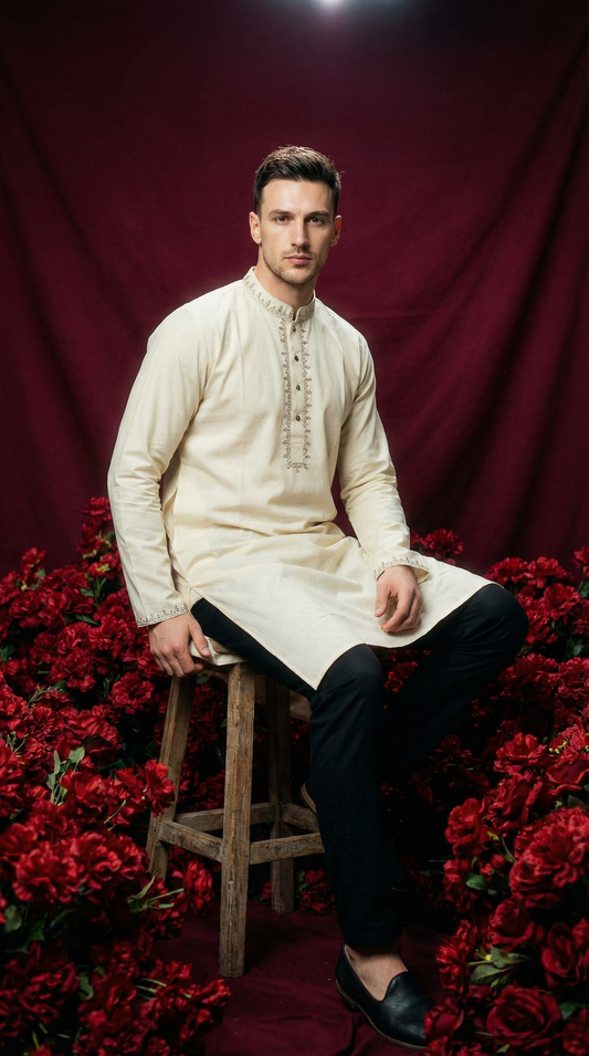 Ivory Royale Embroidered Panjabi  P0012 | 230/232 - Raakaat