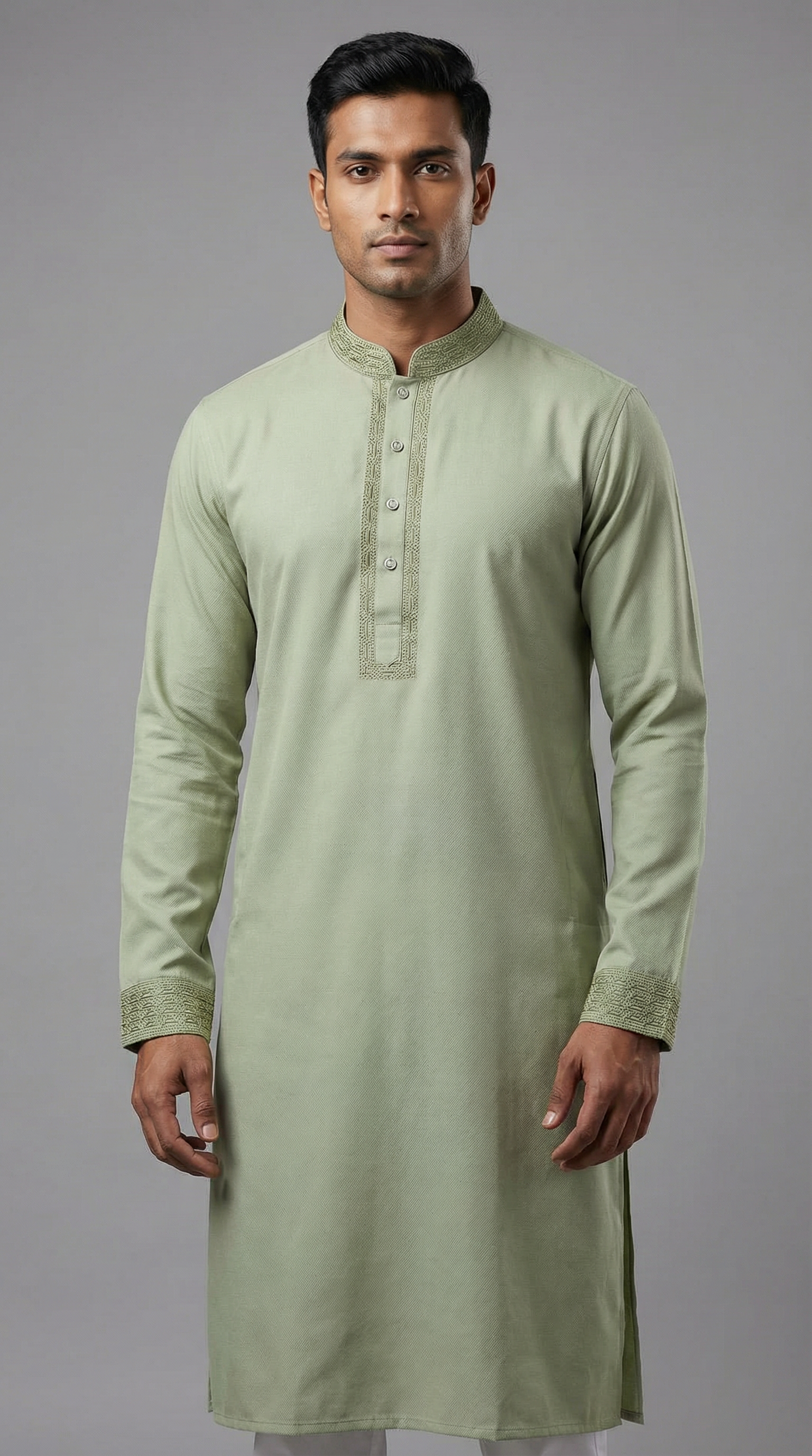 Earthy Pistachio Embroidered Panjabi |412| - Raakaat