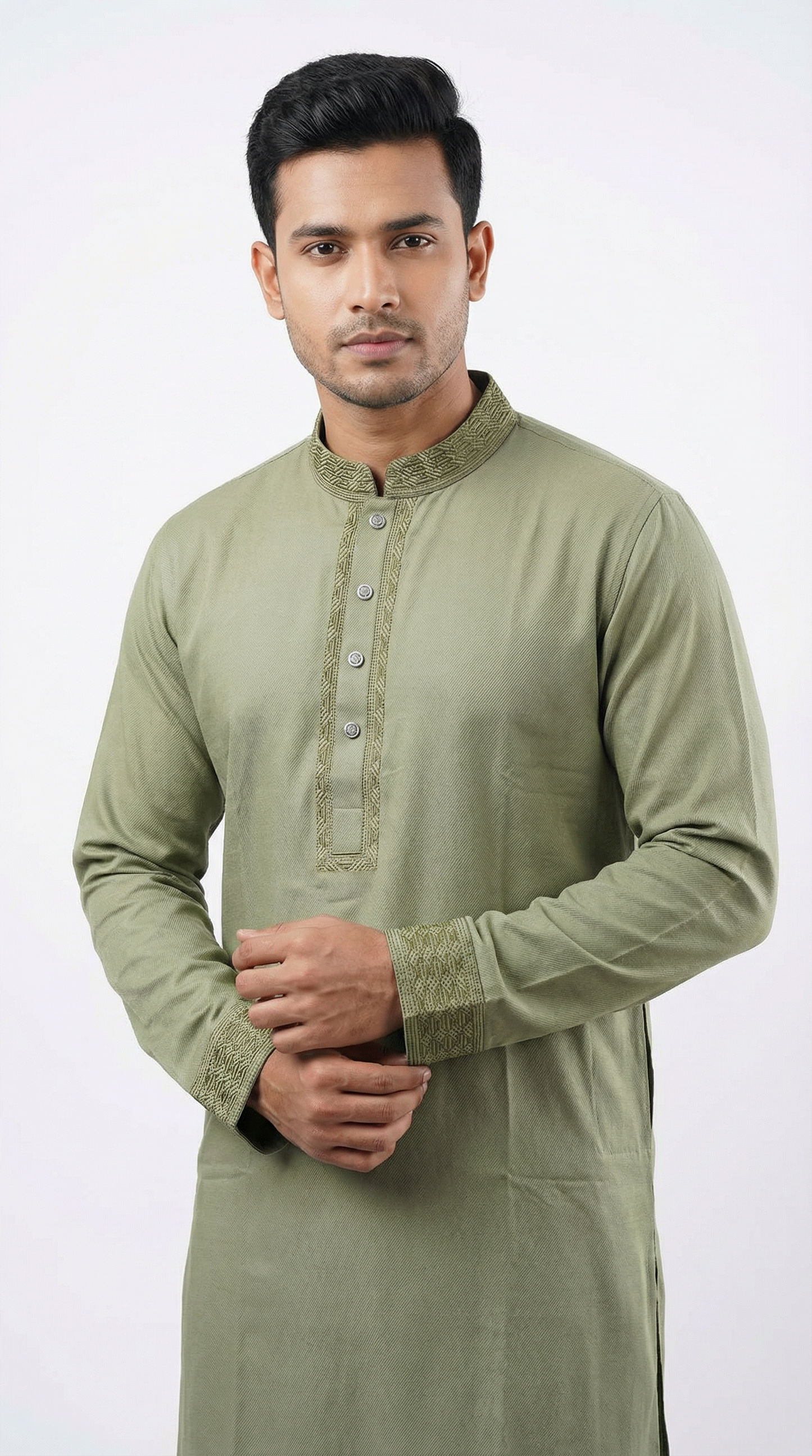 Earthy Pistachio Embroidered Panjabi |412| - Raakaat