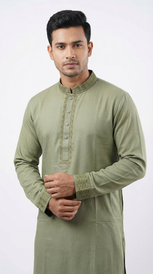 Earthy Pistachio Embroidered Panjabi |412| - Raakaat