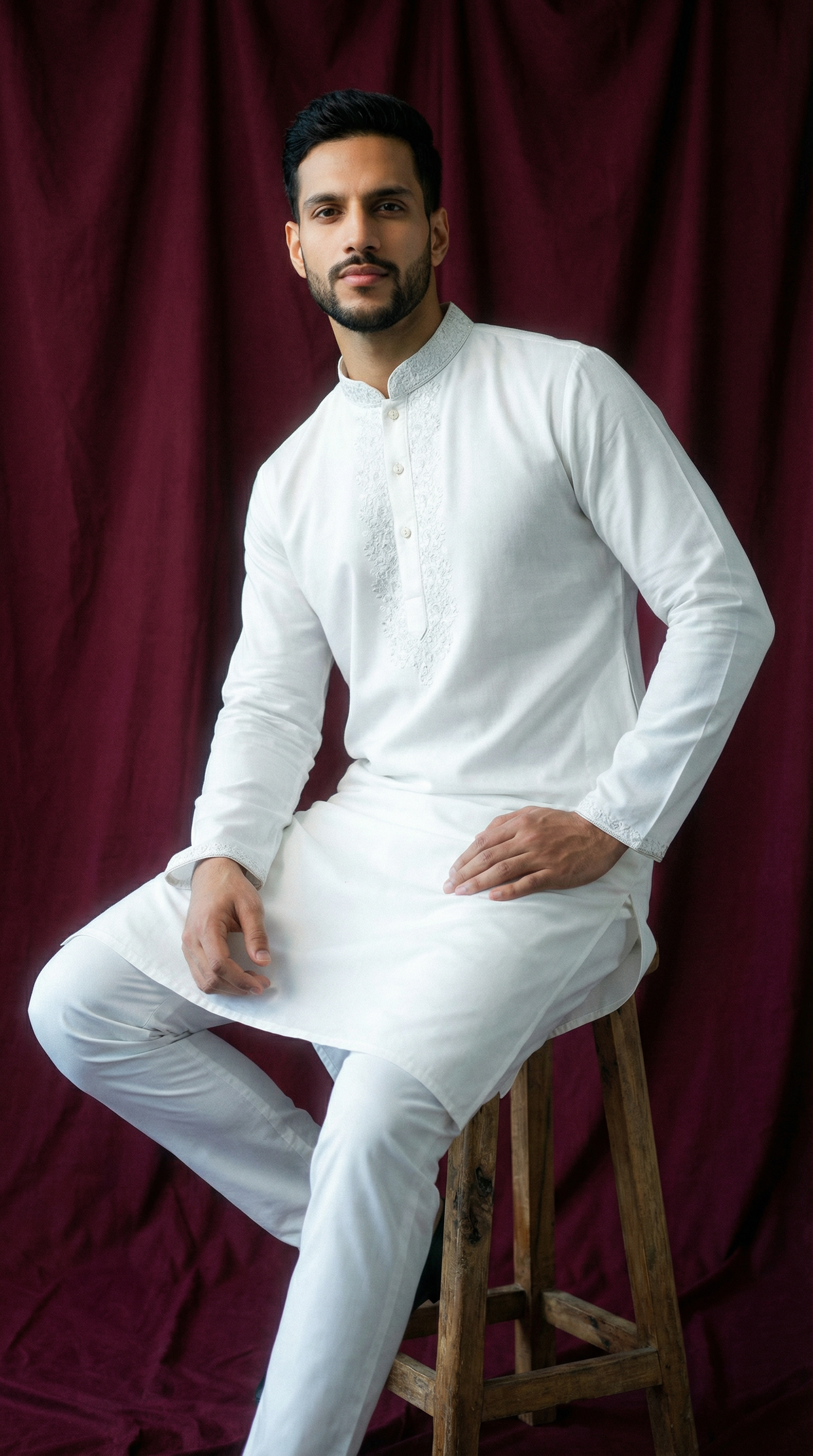 Ivory Grace Chikankari-Inspired Embroidered Panjabi   P0014 | 255 - Raakaat