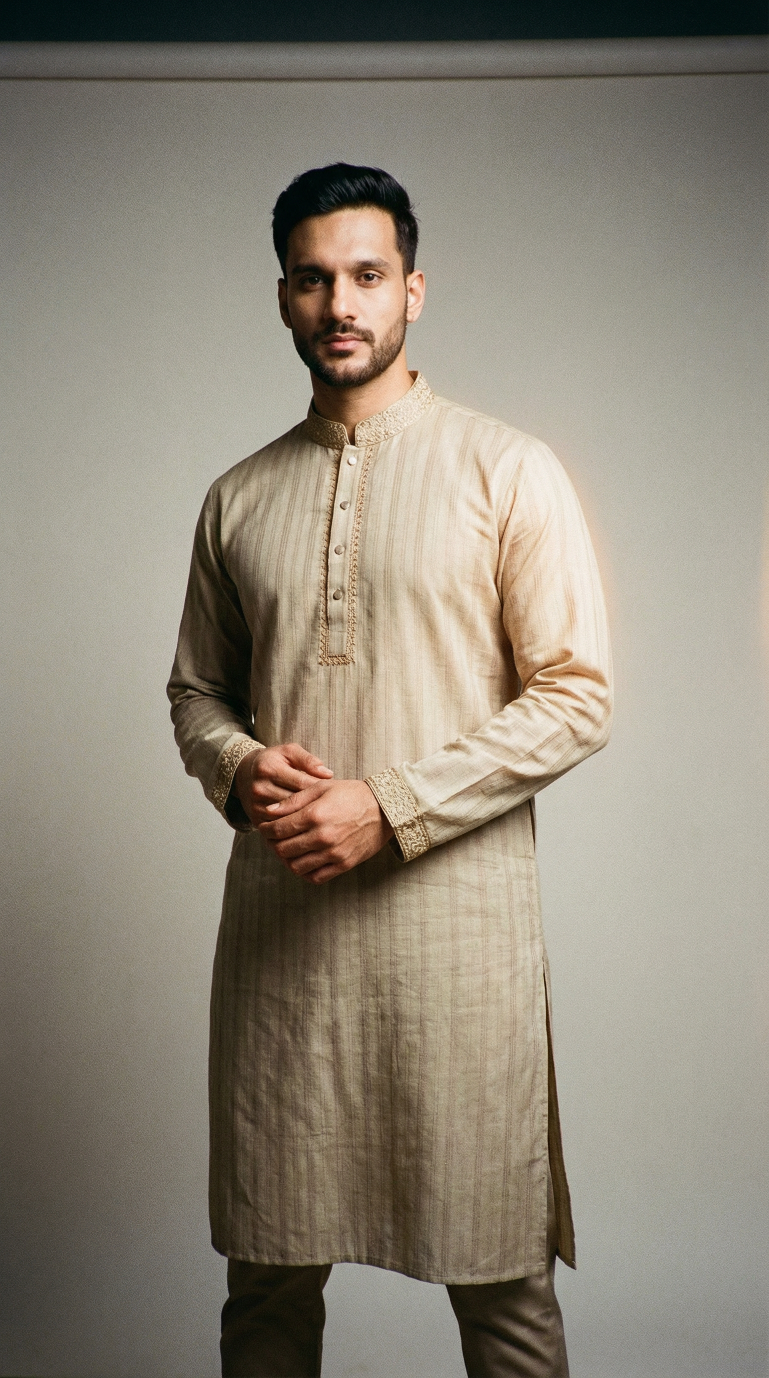 Harvest Gold Textured Panjabi with Intricate Zari Accents  P0015 | 338 - Raakaat