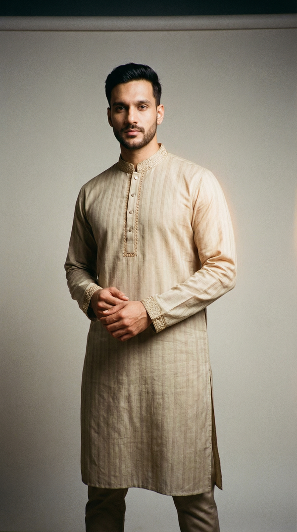 Harvest Gold Textured Panjabi with Intricate Zari Accents  P0015 | 338 - Raakaat