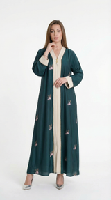 Premium Floral-Embroidered Contrast Abaya |  A0013