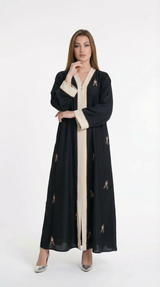 Premium Floral-Embroidered Contrast Abaya |  A0013