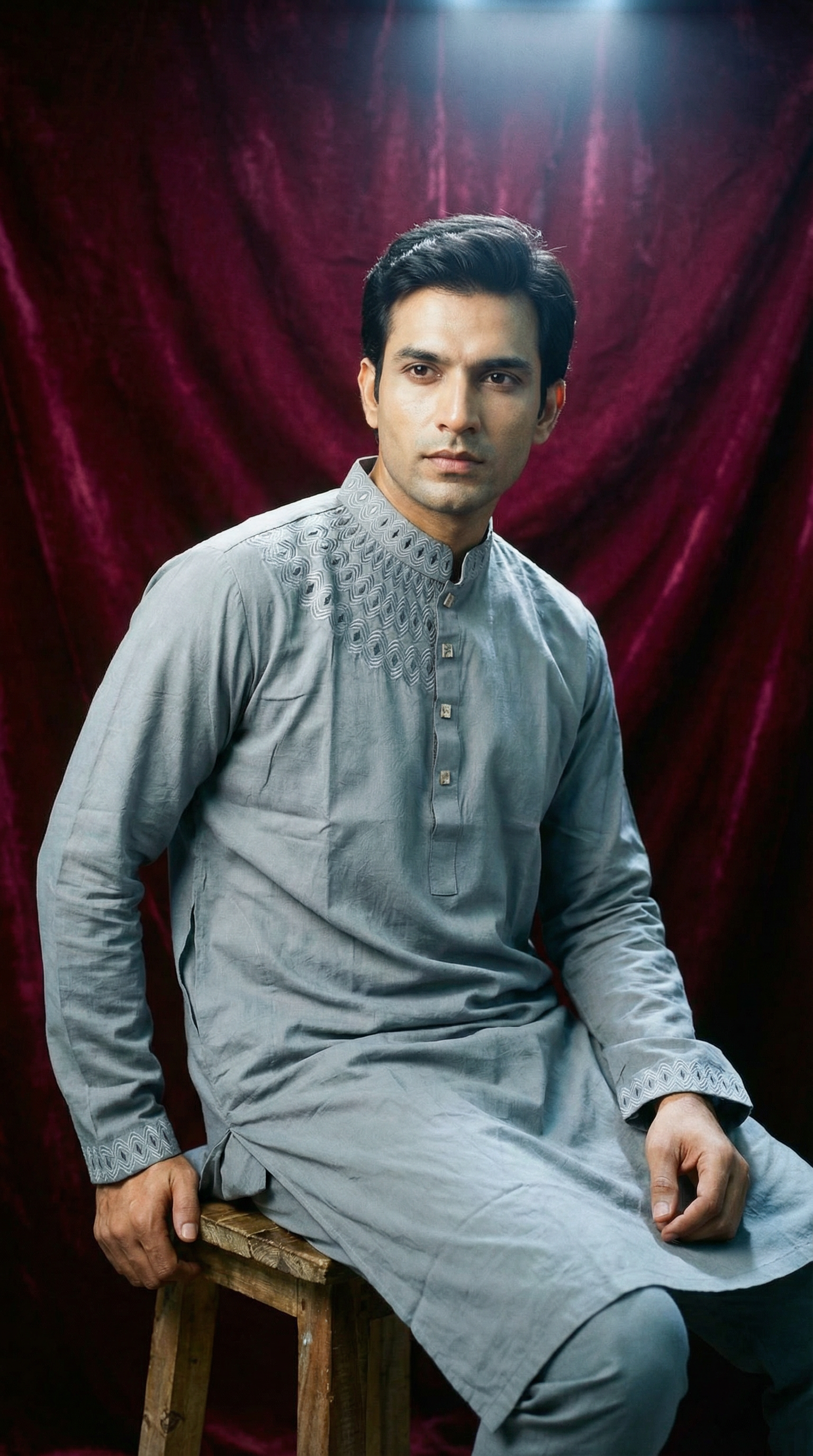The Slate Elegance | Embroidered Grey Panjabi  | P0031| 184 - Raakaat