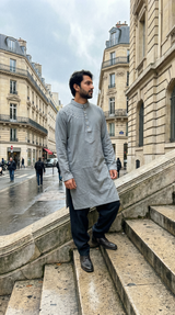 The Slate Elegance | Embroidered Grey Panjabi  | P0031| 184