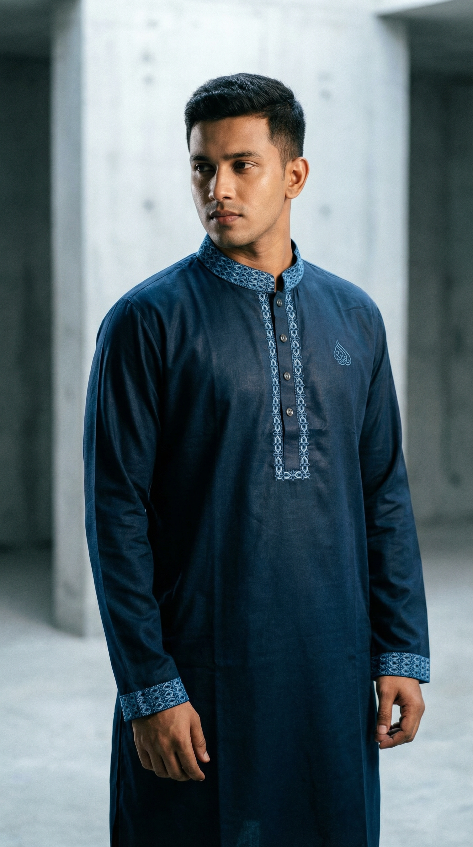 Midnight Azure Embroidered Panjabi | P0032 | 386 - Raakaat