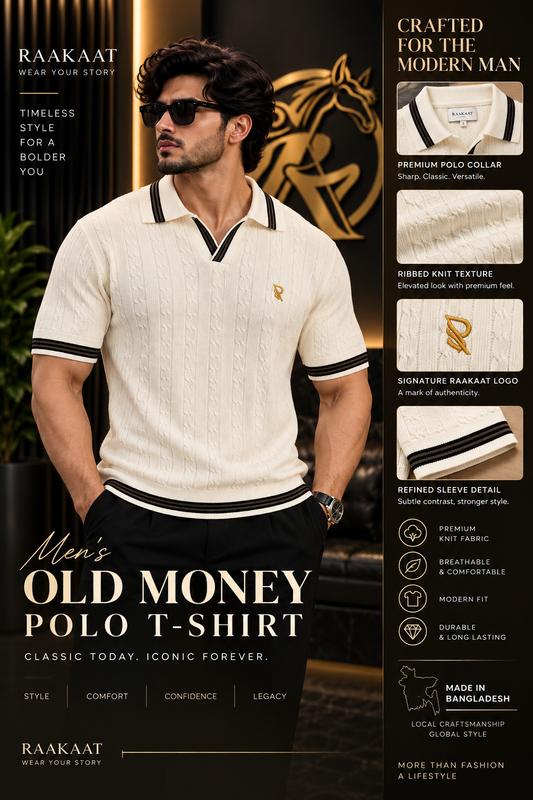 Men’s Old Money Cable Knit Polo T-Shirt – Cream | Premium Polo |