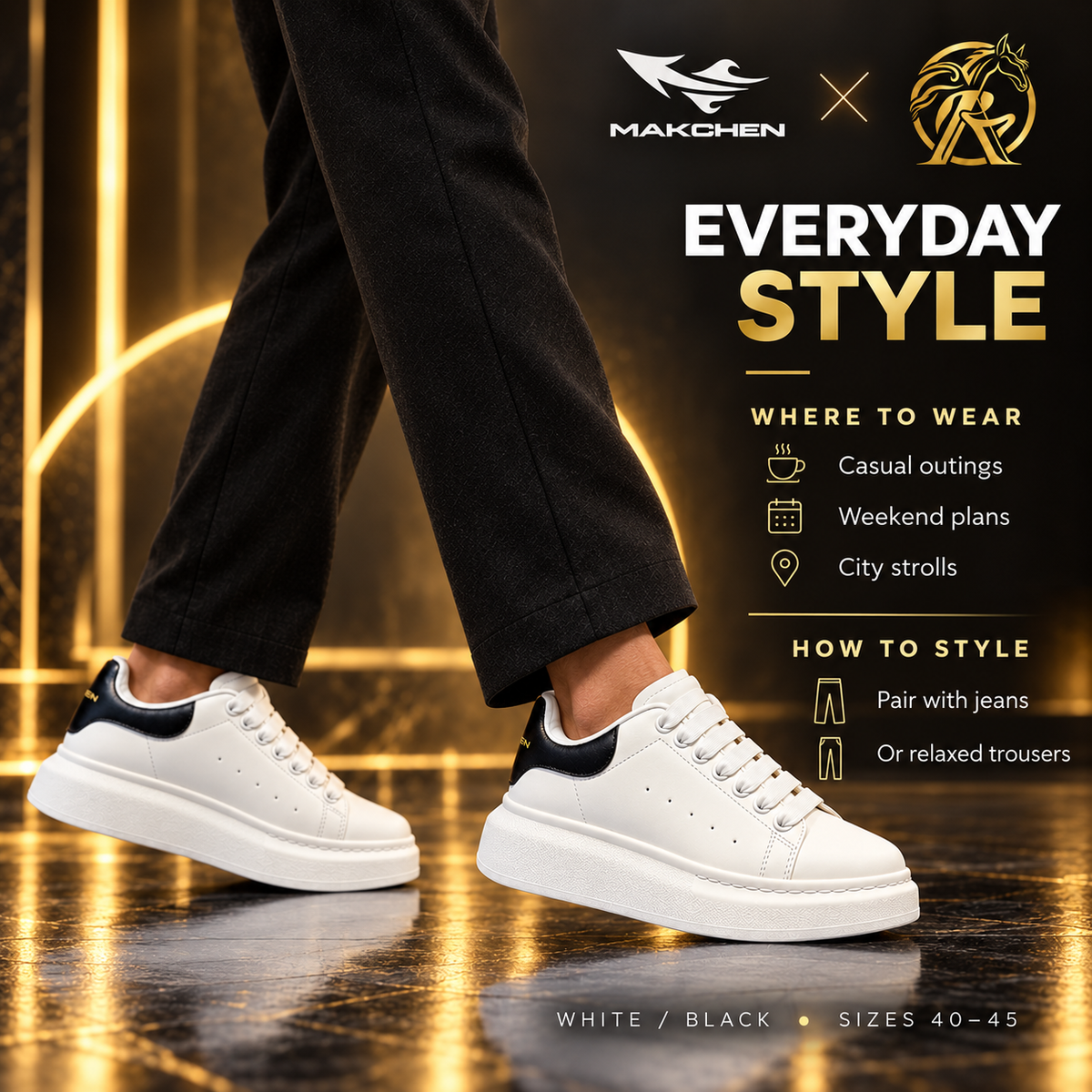 Makchen White & Black Platform Sneakers | RK-SH-007/ RK-SH-012
