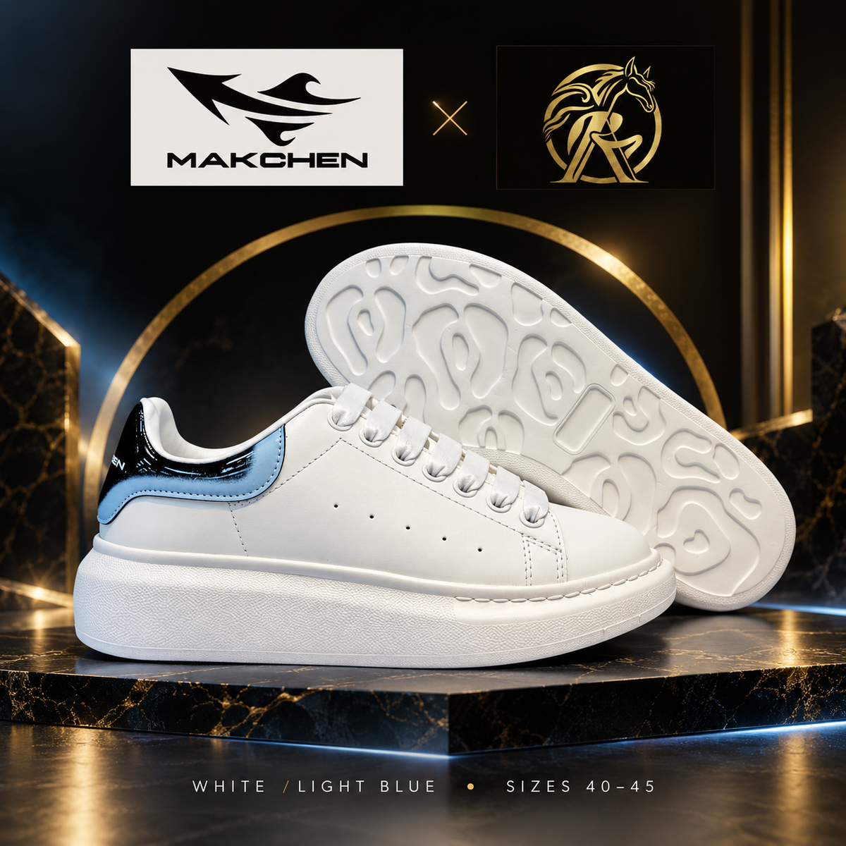 Makchen White & Black Platform Sneakers | RK-SH-007/ RK-SH-012