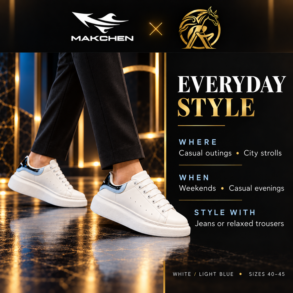 Makchen White & Black Platform Sneakers | RK-SH-007/ RK-SH-012