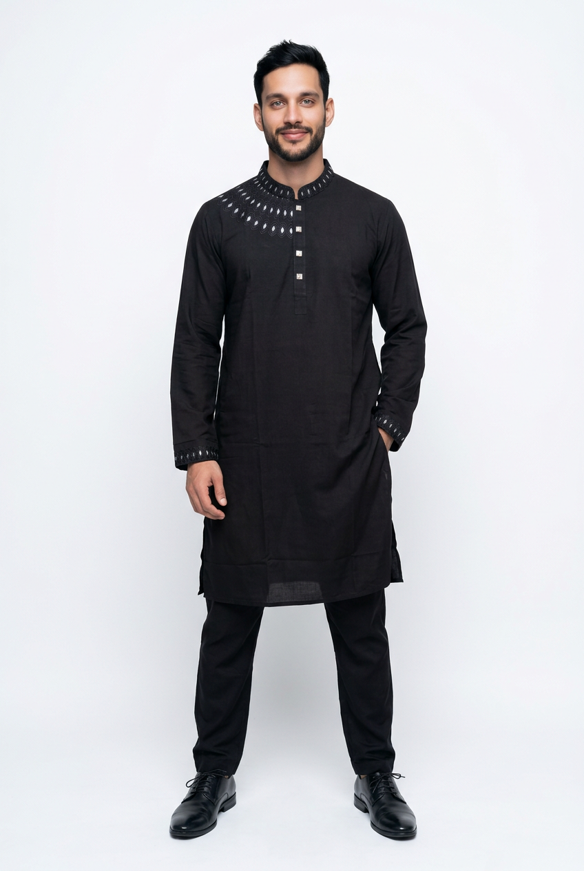 Signature Embroidered Panjabi Collection (Black & Blue Edition) |P0028| 182&183 - Raakaat