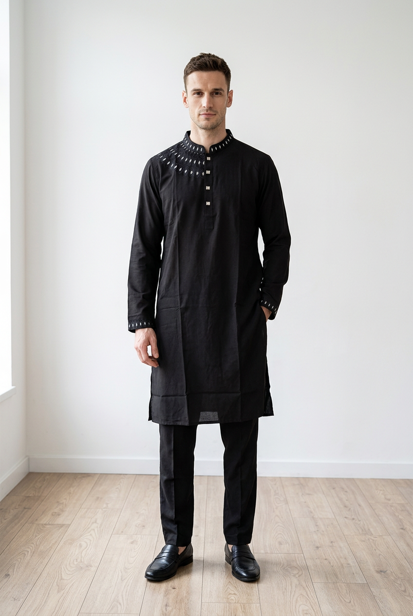 Signature Embroidered Panjabi Collection (Black & Blue Edition) |P0028| 182&183 - Raakaat