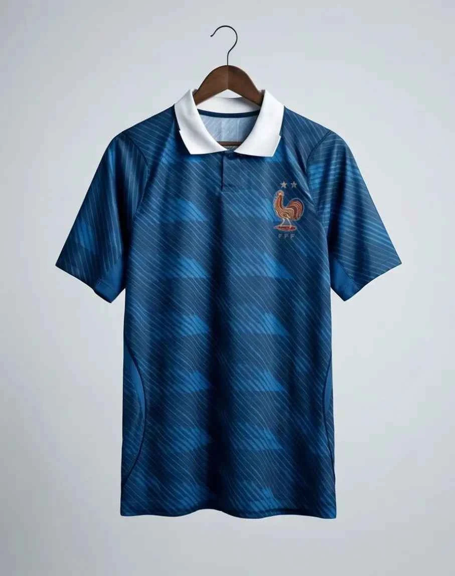 France Home Polo Jersey – Royal Blue Graphic 2-Star National Football T-Shirt