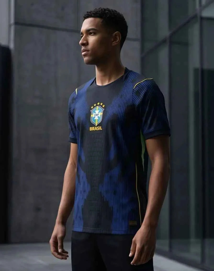 Brazil Away Jersey – Blue & Black Jaguar Graphic 5-Star National Football T-Shirt