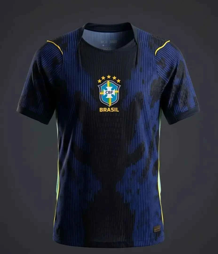 Brazil Away Jersey – Blue & Black Jaguar Graphic 5-Star National Football T-Shirt