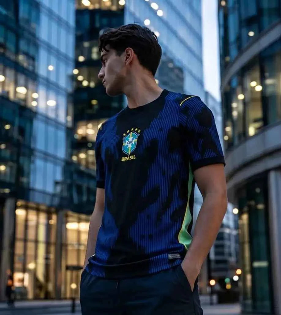 Brazil Away Jersey – Blue & Black Jaguar Graphic 5-Star National Football T-Shirt