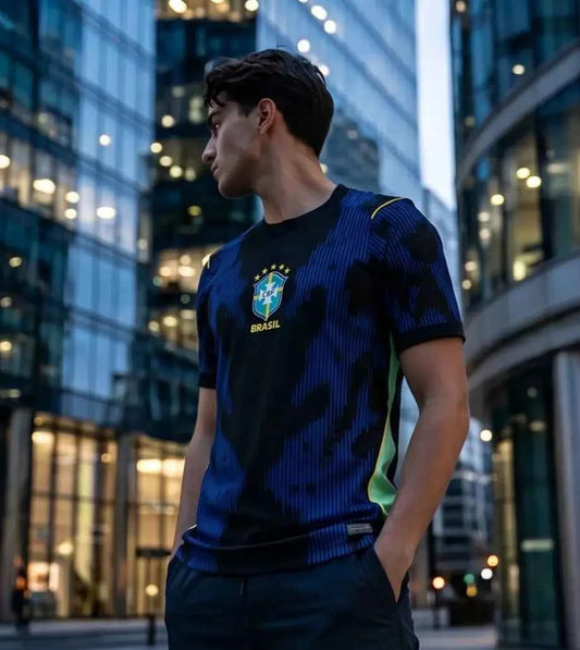 Brazil Away Jersey – Blue & Black Jaguar Graphic 5-Star National Football T-Shirt
