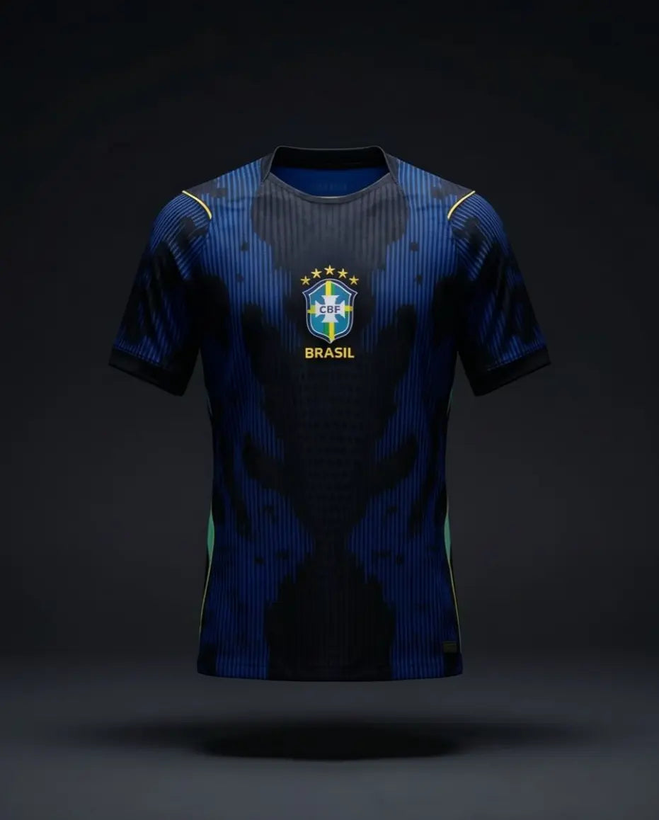 Brazil Away Jersey – Blue & Black Jaguar Graphic 5-Star National Football T-Shirt