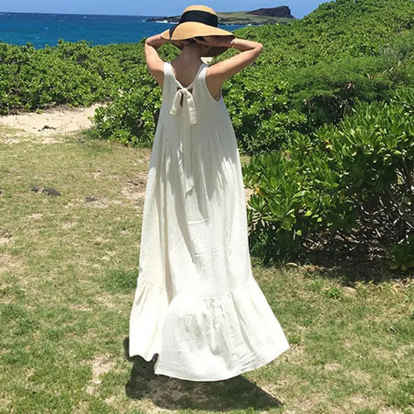 Sleeveless Long Dress with Ruffled Hem for Women