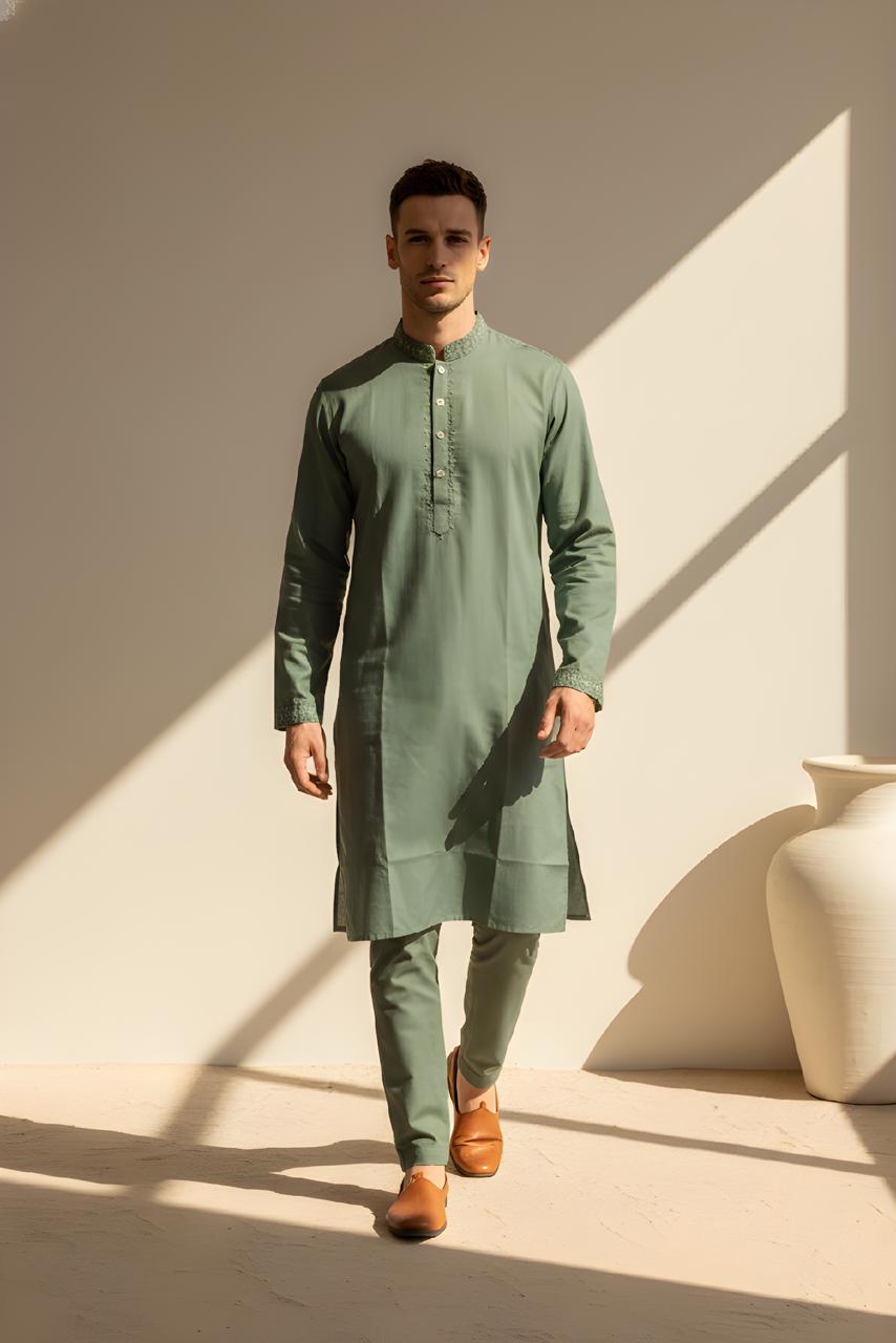 Green Embroidered Panjabi | Eid Collection  P0020|240 - Raakaat