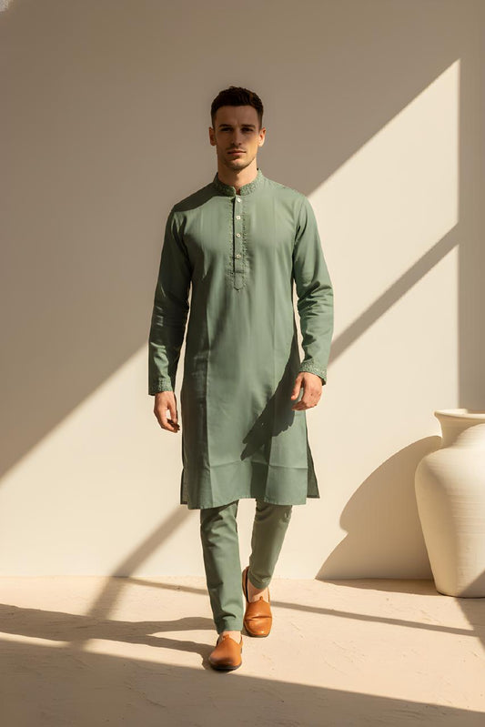 Green Embroidered Panjabi | Eid Collection  P0020|240 - Raakaat