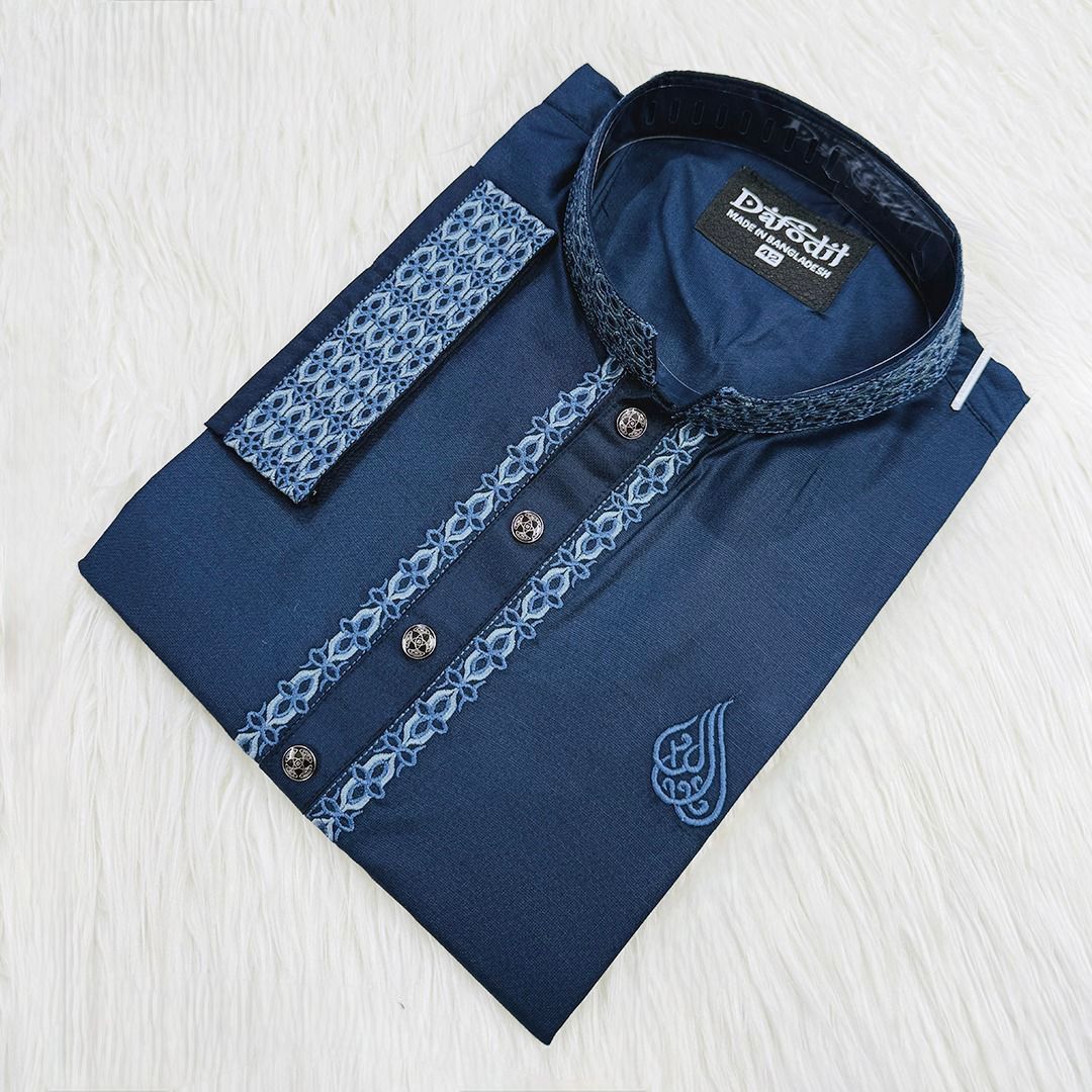 Midnight Azure Embroidered Panjabi | P0032 | 386 - Raakaat
