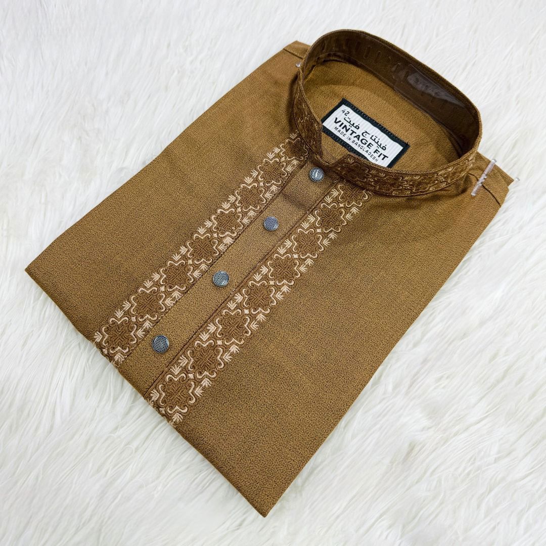 Premium Sandstone Embroidered Panjabi | P0024|263 - Raakaat
