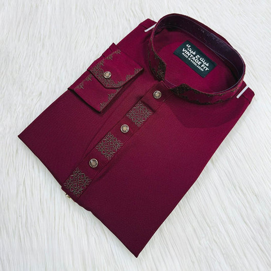 Deep Maroon Filigree Panjabi | P0025|401 - Raakaat