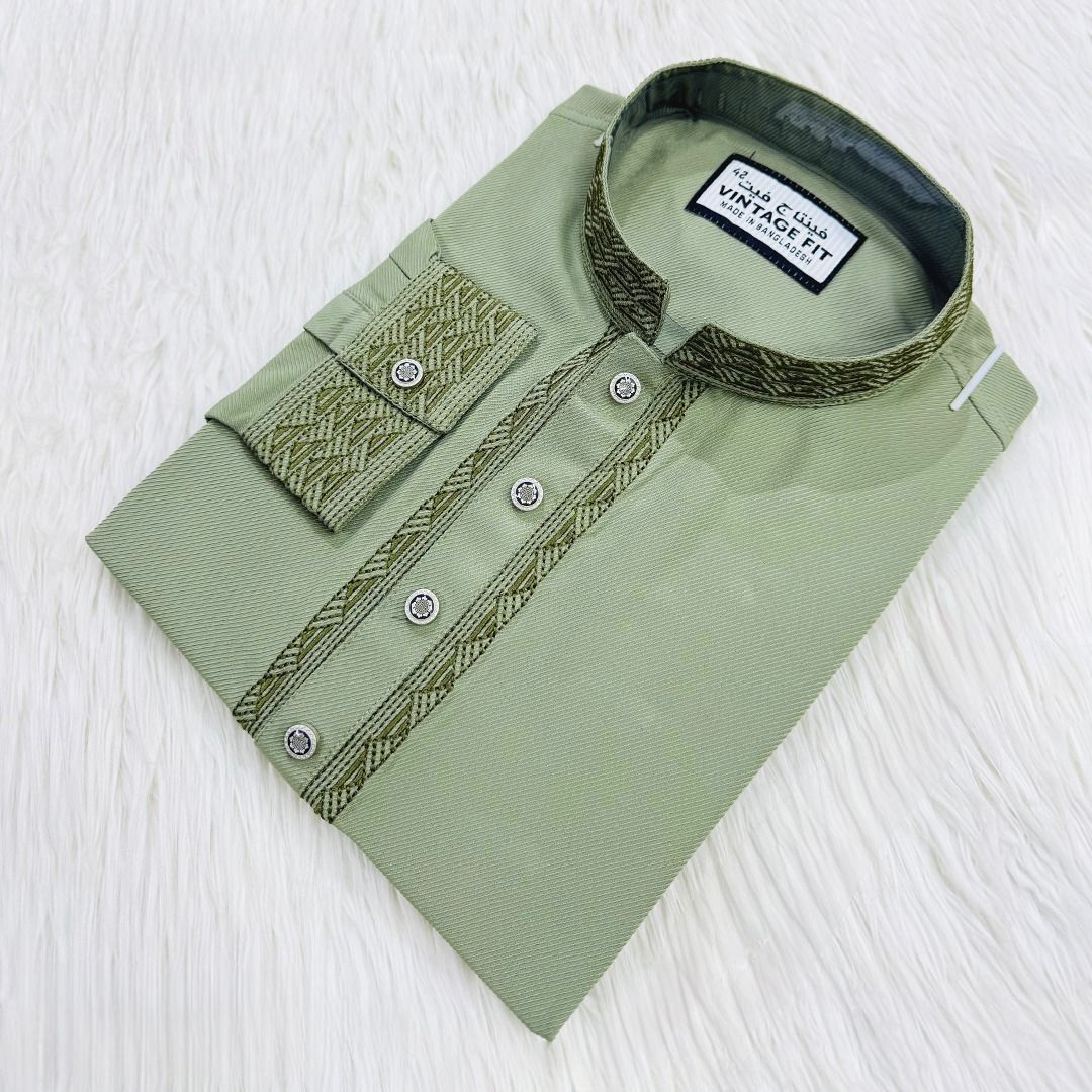Earthy Pistachio Embroidered Panjabi |412| - Raakaat