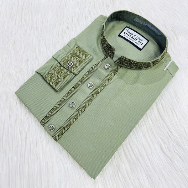 Earthy Pistachio Embroidered Panjabi |412| - Raakaat