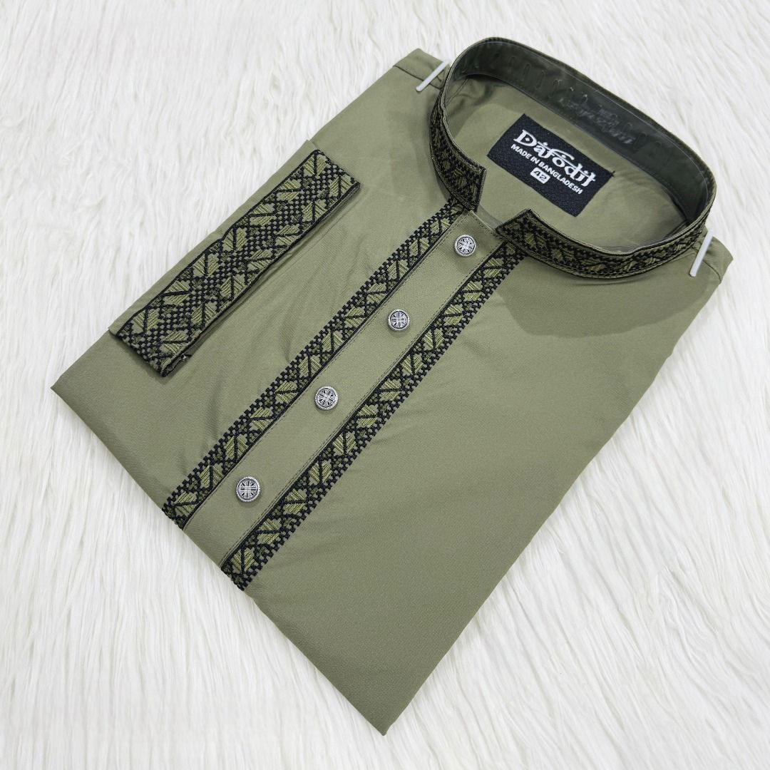 Olive Moss Modern Panjabi | P0026|408 - Raakaat