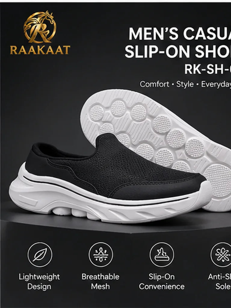 Men's black mesh slip-on walking shoes RK-SH-011 product view