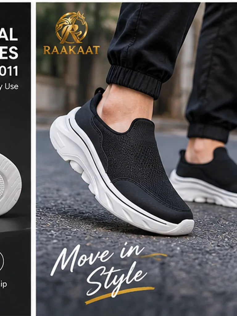 Men wearing black slip-on walking shoes RK-SH-011