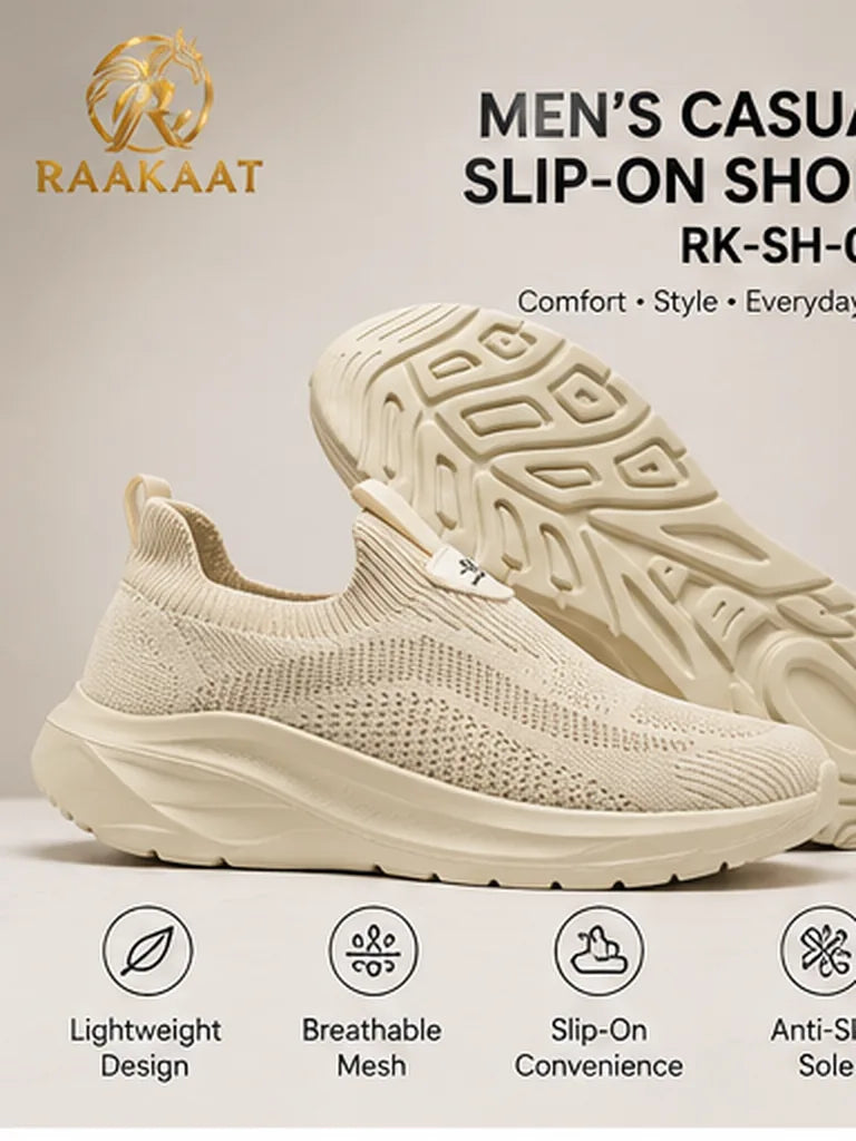 Men's beige knit slip-on walking shoes RK-SH-013 product view