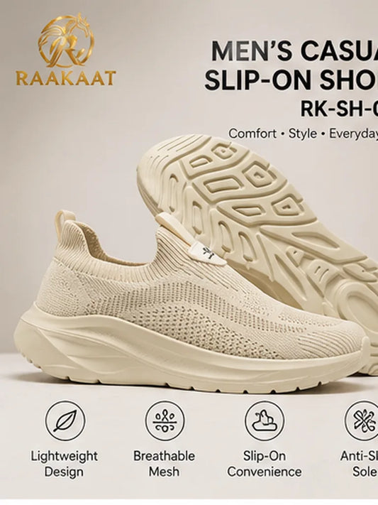 Men's beige knit slip-on walking shoes RK-SH-013 product view