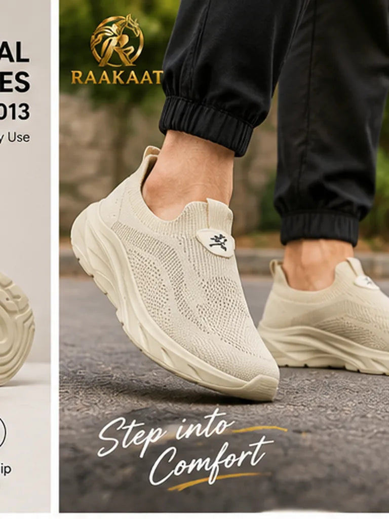 Men wearing beige slip-on walking shoes RK-SH-013