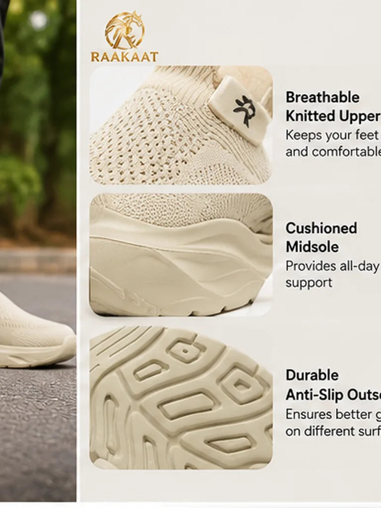 Beige knit slip-on shoes RK-SH-013 material and sole details