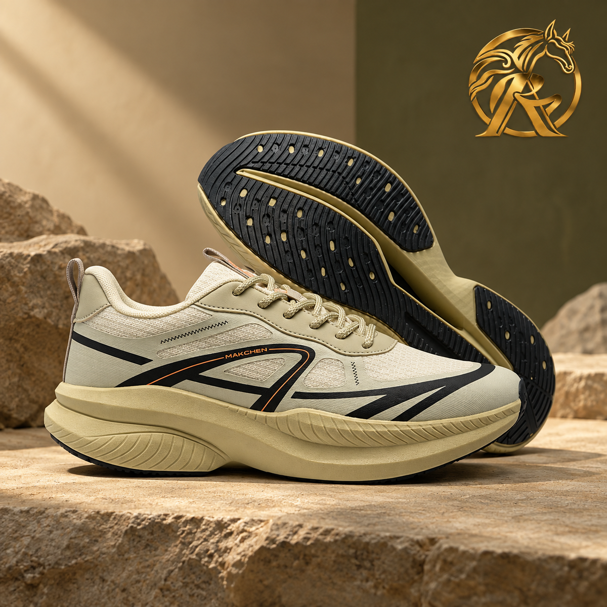 MAKCHEN Men's Beige & Olive Graphic Sneakers - product view