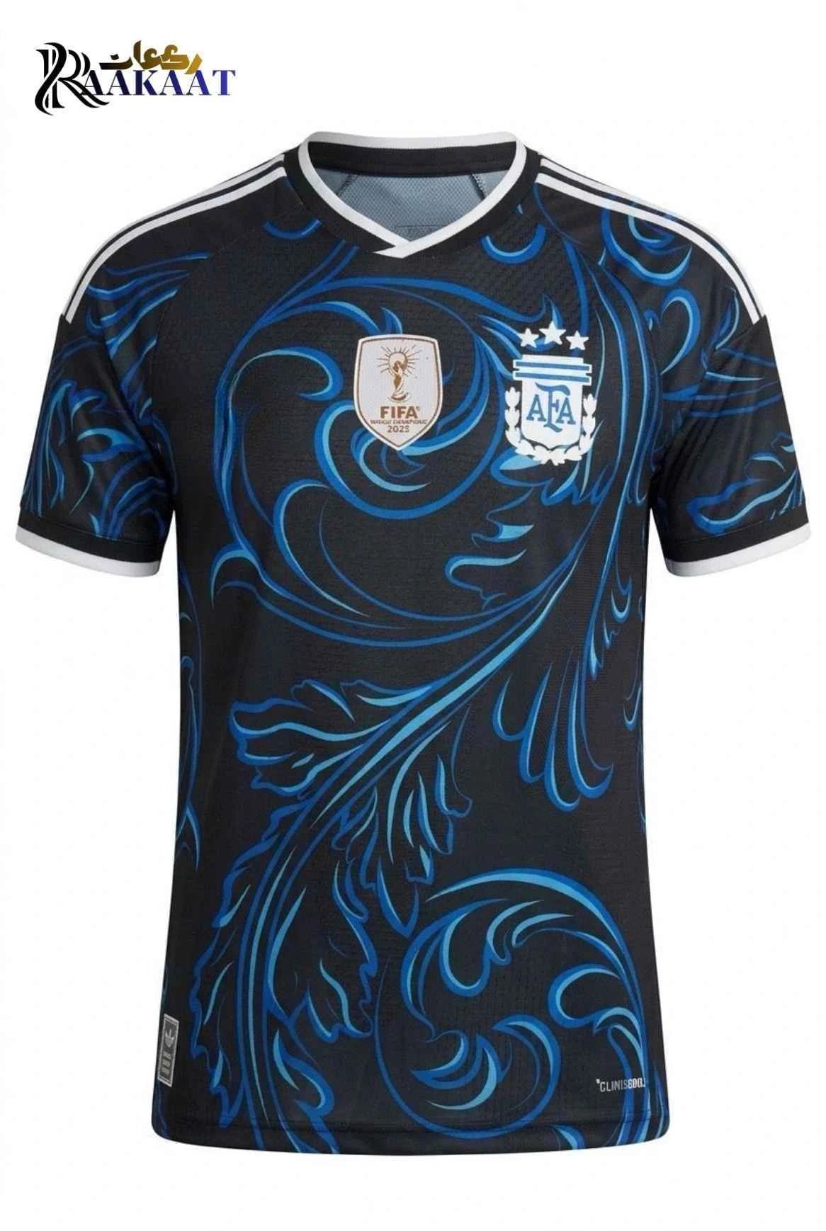 Argentina Special Edition Away Jersey – Black & Blue Baroque 3-Star Football T-Shirt